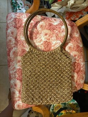 Handmade Woven Round-Handle Tote Bag in Natural Brown